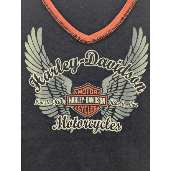 Harley Davidson Black & Orange Women's Short Sleeve Shirt Size Med Classic Biker - Picture 3 of 5